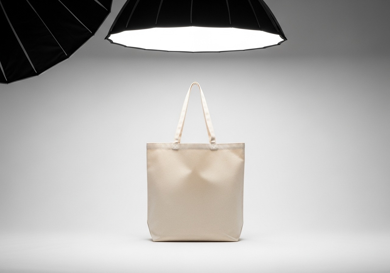 A canvas tote bag photographed on a clean white studio sweep — the main catalog view.