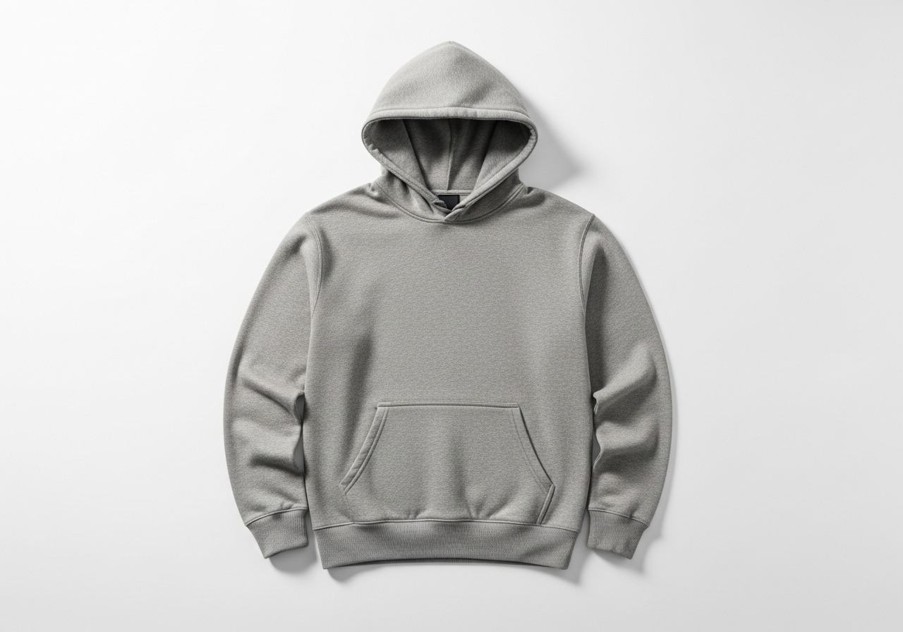 The same hoodie photographed cleanly on a white studio sweep with soft even lighting and natural shadow.